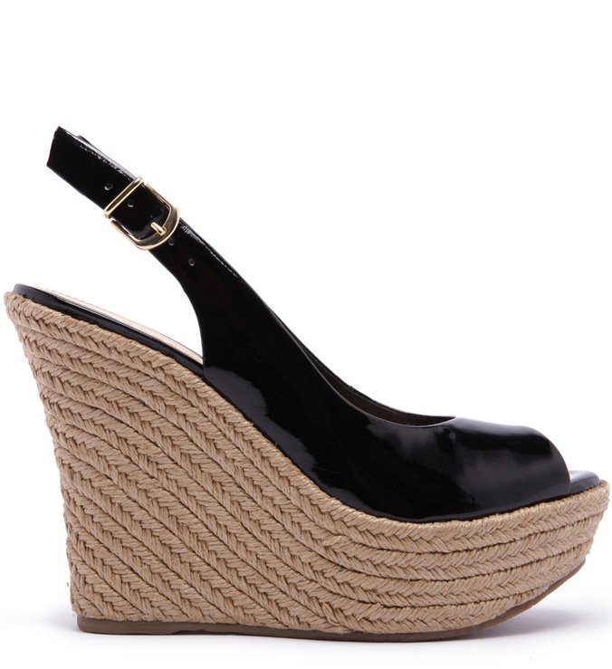 Sandália Plataforma Verniz Peep Toe Trança Preta
