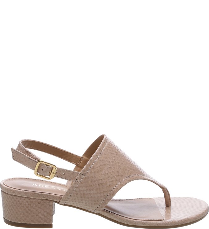 Sandália Couro Salto Bloco Baixo Snake Latte