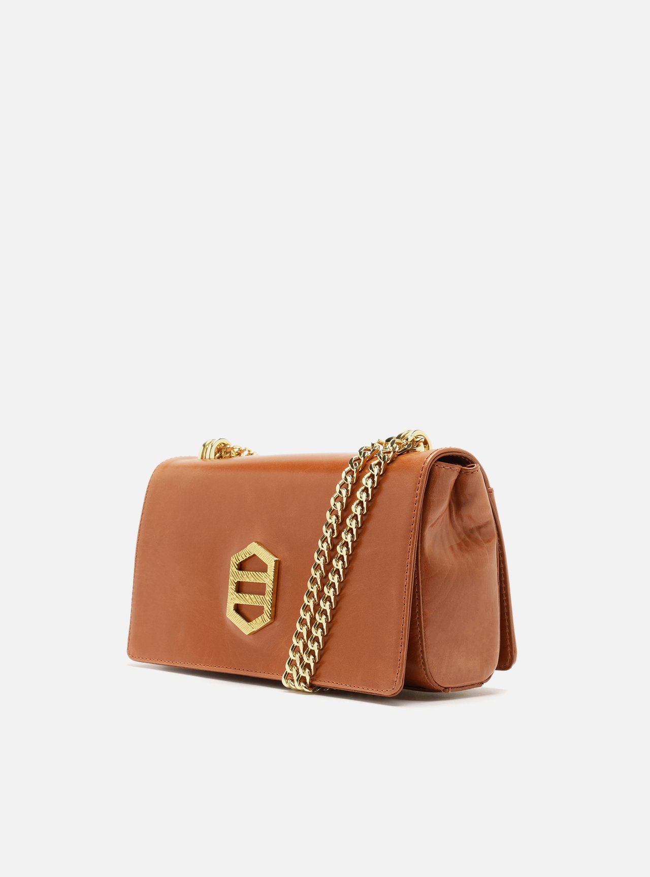 Bolsa Tiracolo Laranja Couro Média Metal Dourado — foto 2