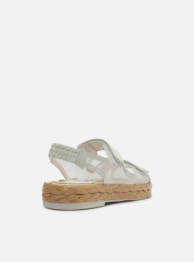 Sandália Papete Branca Tela Flatform Velcro