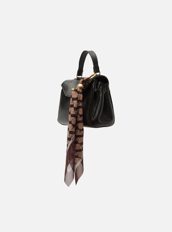 Bolsa Satchel Preta Couro Pequena Lenço