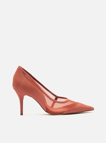 Scarpin Rosa Tela Salto Alto Fino