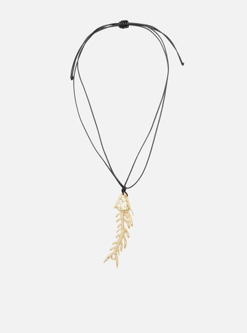 Colar Preto Couro Metal Peixe