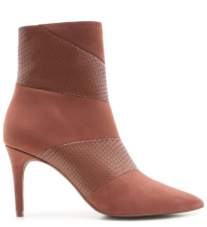 Bota Cano Curto Salto Fino Médio Nobuck e Snake Dark Romance