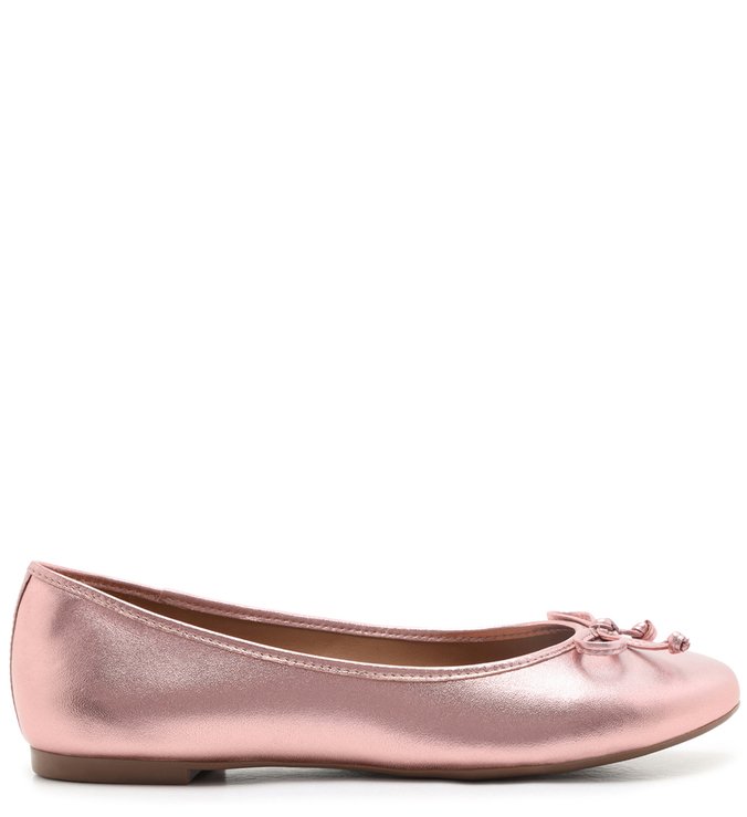 Sapatilha Metalizada Rosa Clara Bico Redondo Laço