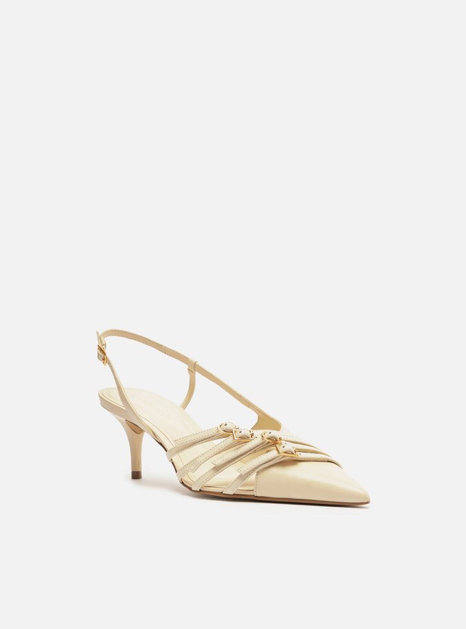 Scarpin Branco Couro Salto Kitten Tiras Fivelas