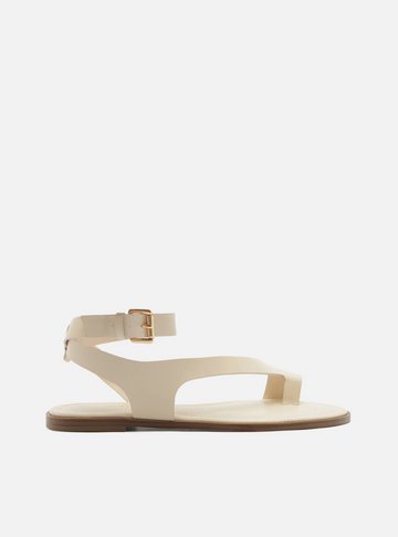 Sandália Rasteira Off White Couro Tira Dedeira