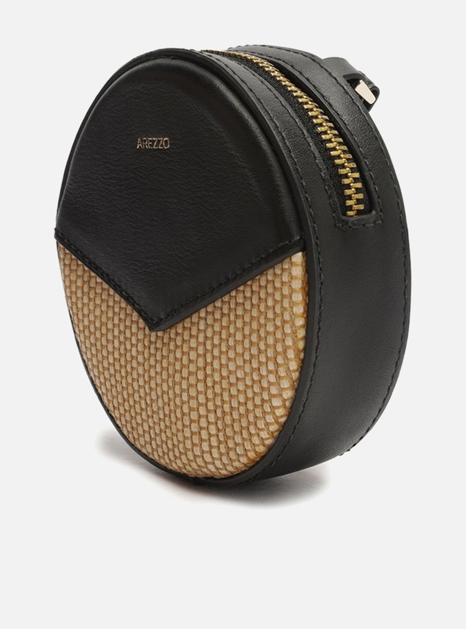 Porta AirPods Preto Couro Ráfia Alça