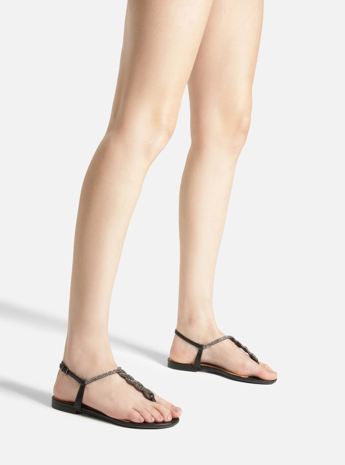 Rasteira Preta Slim Pedraria Strass