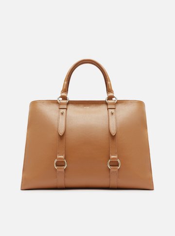 Bolsa Tote Marrom Couro Grande Tiras