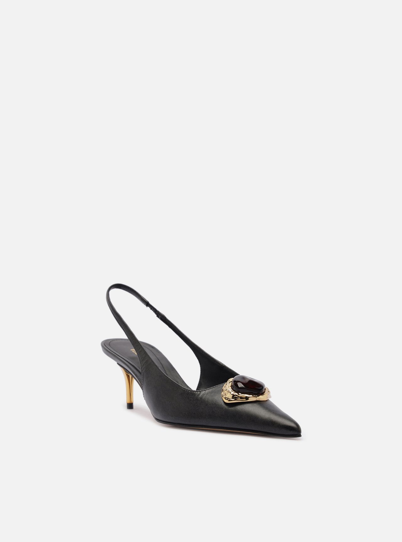 Scarpin Preto Couro Salto Baixo Slingback Pedraria — foto 2