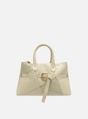 Bolsa Tote Branca Couro Média Fivela