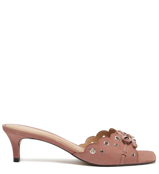 Mule Rosa Antigo Nobuck Bico Quadrado Laço