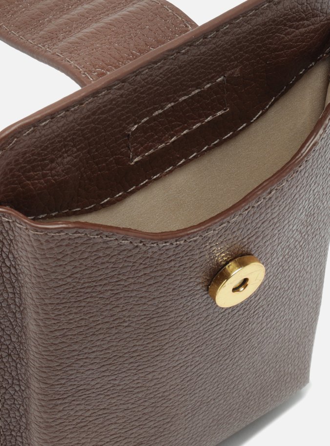 Mini Bag Marrom Couro Porta-Celular Medalha
