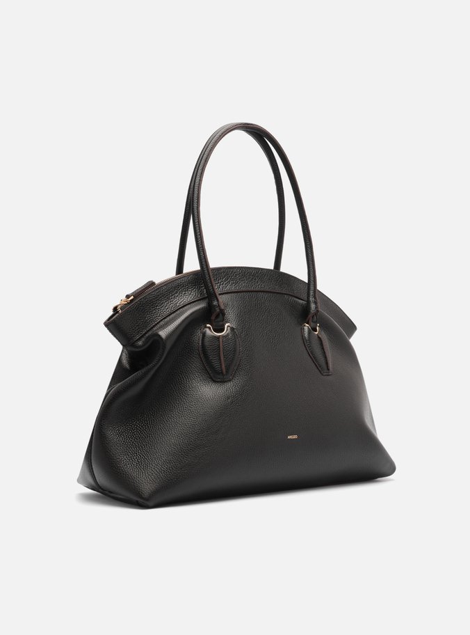 Bolsa Shopping Preta Couro Grande Moderna