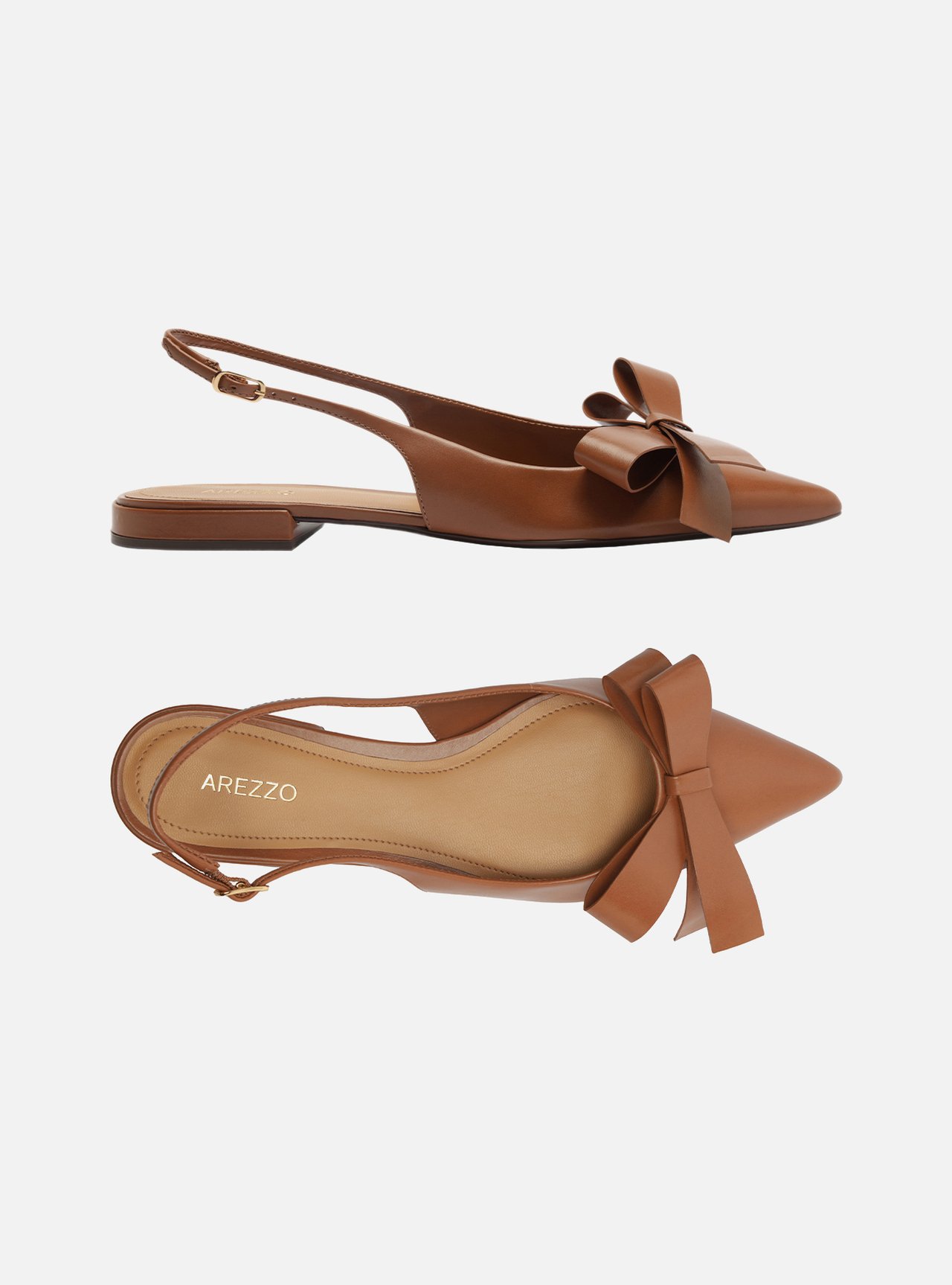 Sapatilha Marrom Couro Bico Fino Slingback Laço — foto 6