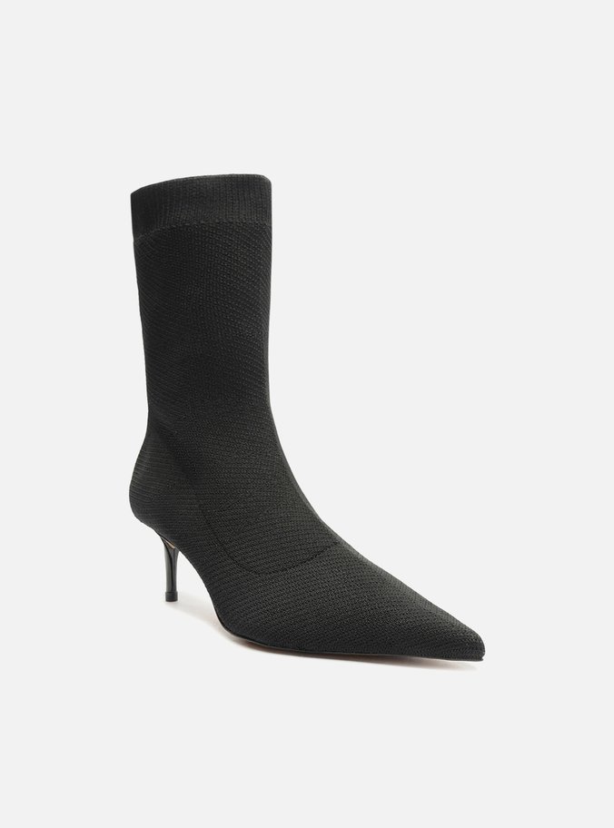 Bota Preta Knit Cano Curto Salto Kitten