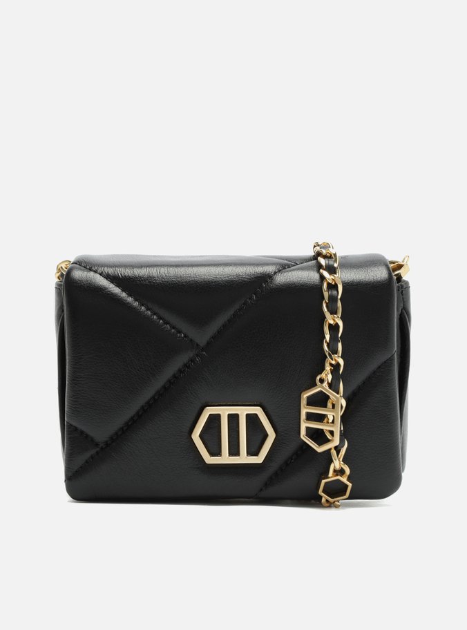 Mini Bag Tiracolo Preta Couro Pingentes