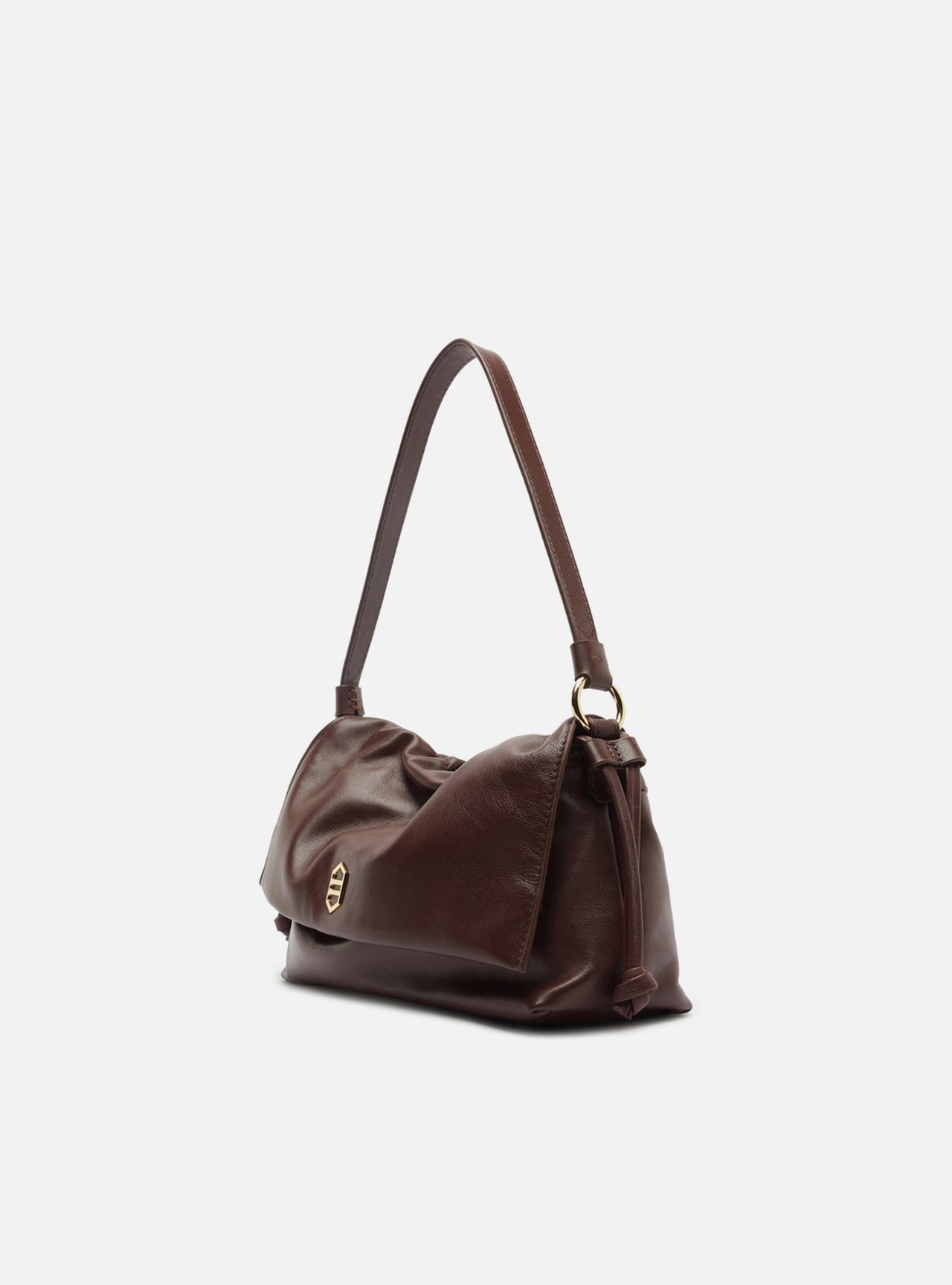 Bolsa Tiracolo Marrom Couro Média Franzida — foto 2