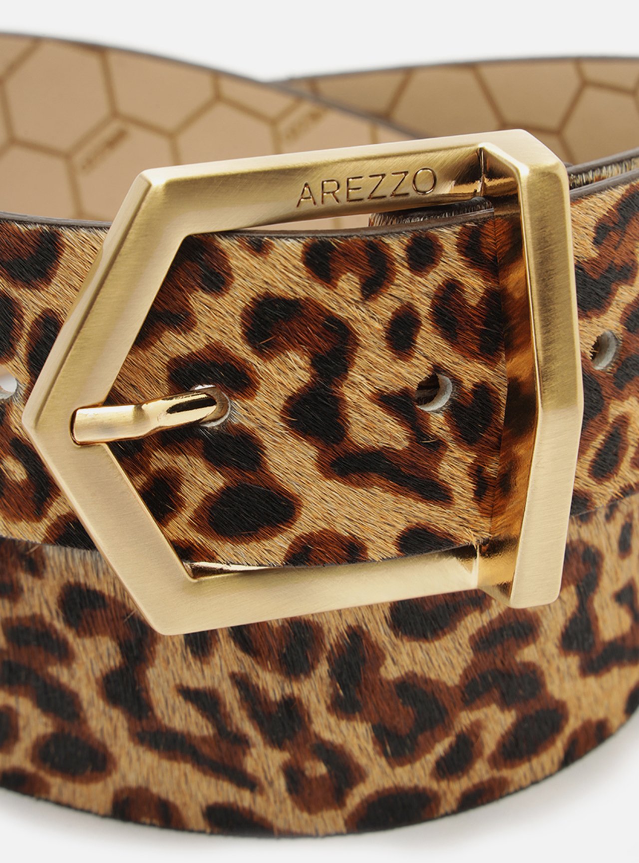 Cinto Animal Print Couro Fivela Metálica Geométrica — foto 4
