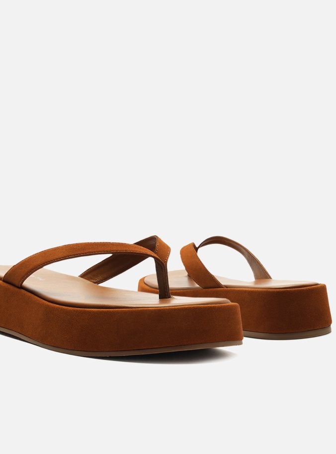 Tamanco Marrom Camurça Flatform Flip Flop TIG