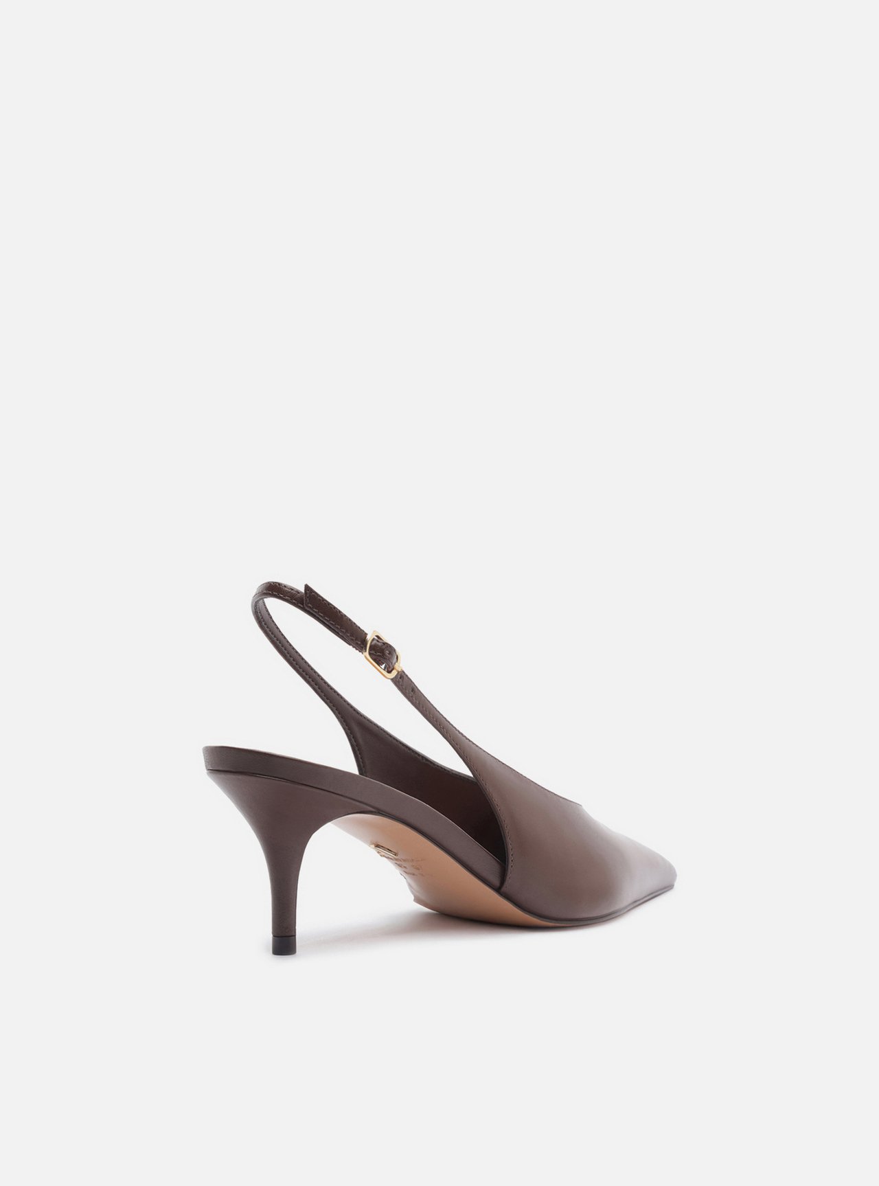 Scarpin Marrom Couro Slingback Salto Baixo Fino — foto 3