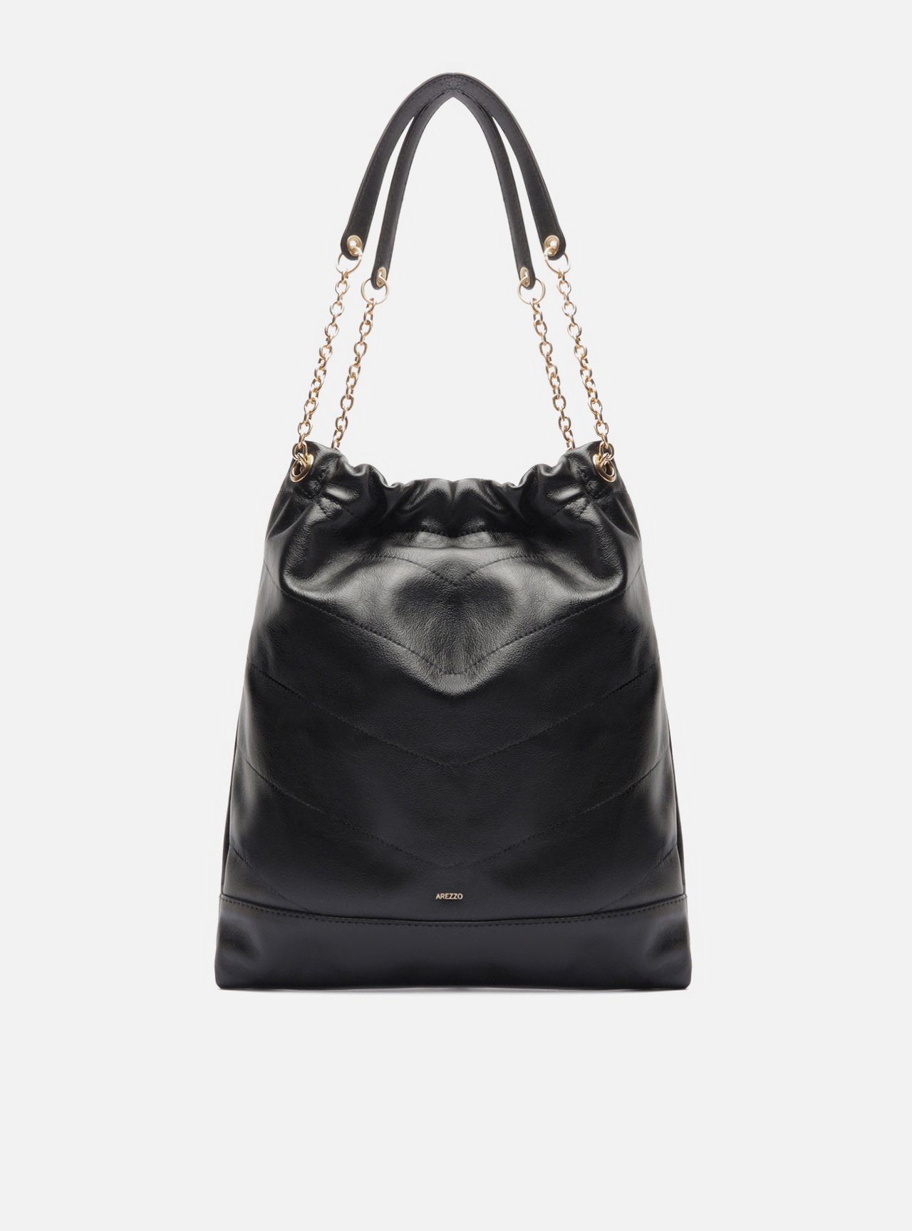 Bolsa Hobo Preta Couro Média Corrente Dourada — foto 1