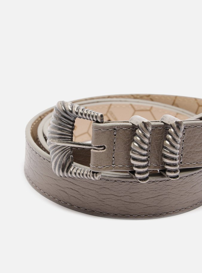 Cinto Cinza Couro Fivela Folk