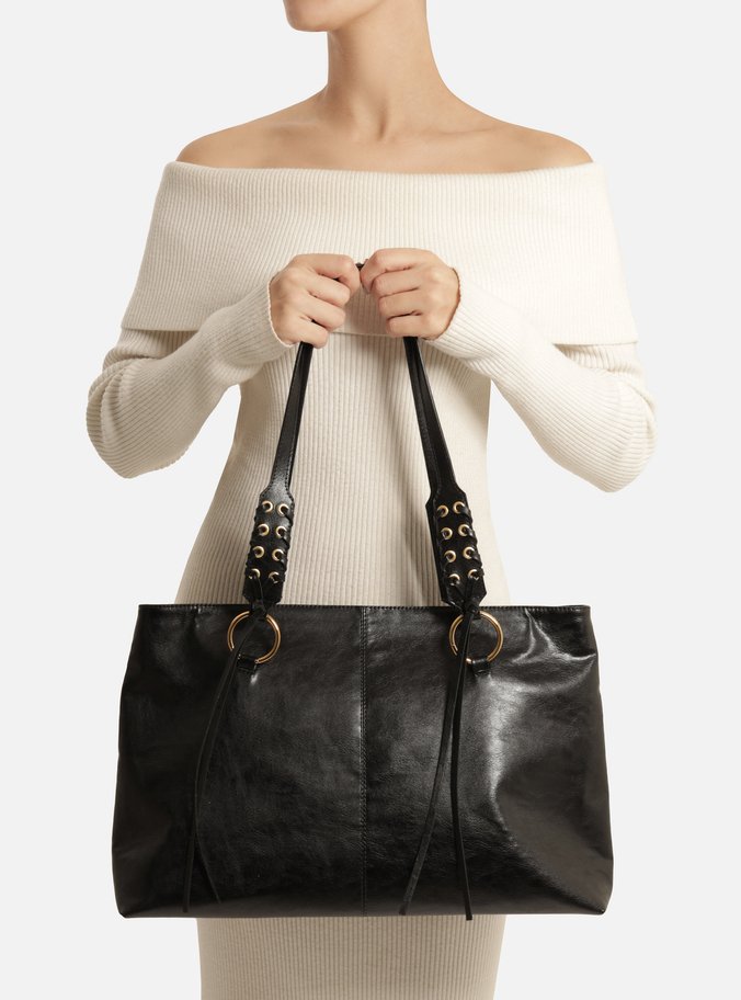 Bolsa Shopping Preta Grande Alças Ilhoses