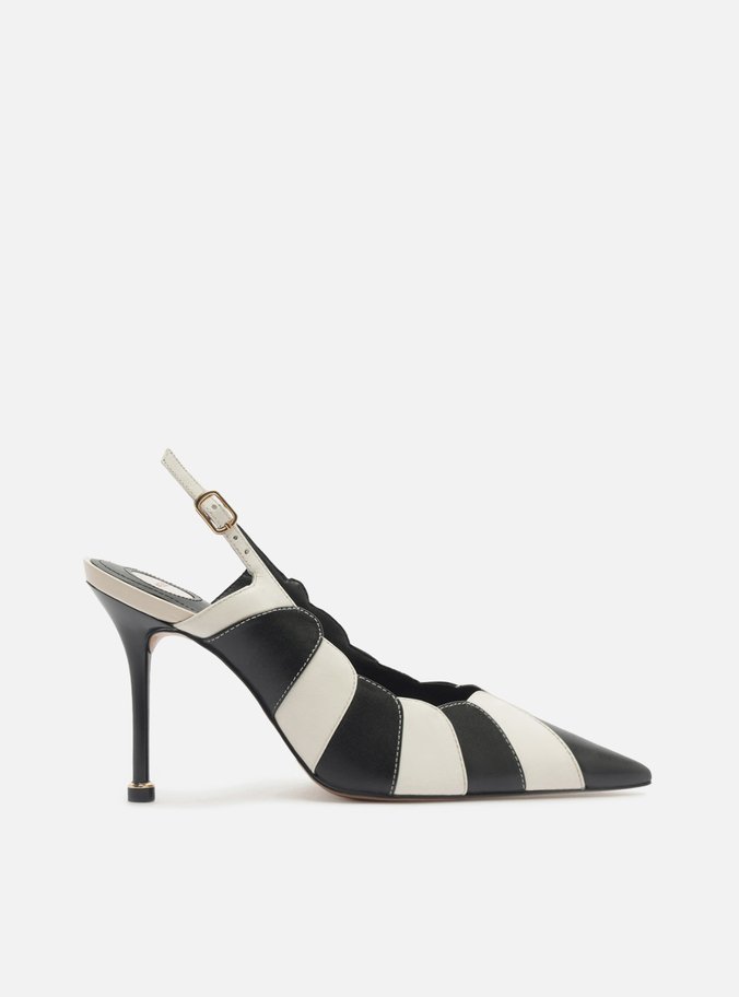 Scarpin Listras Couro Salto Fino Slingback