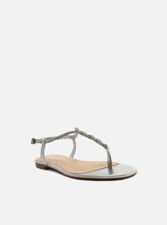Rasteira Prateada Slim Pedraria Strass