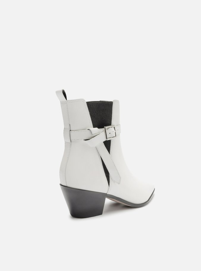 Bota Branca Couro Cano Curto Bico Fino Elástico