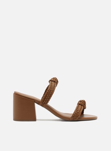 Tamanco Marrom Salto Bloco Tiras Tressê