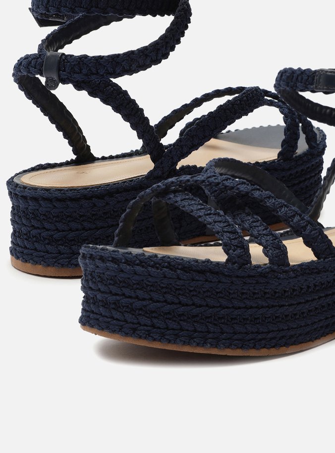 Sandália Marinho Flatform Tramada Tiras
