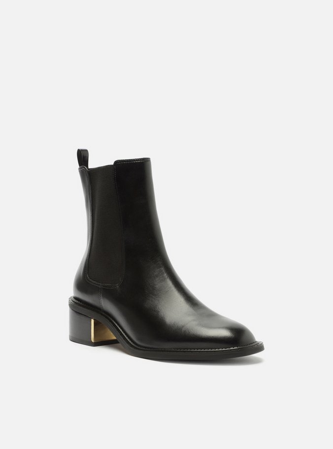 Bota Preta Couro Cano Curto Elástico Metal