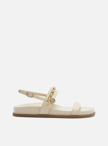 Arezzo — Sandália Papete Off White Couro Corrente Charm