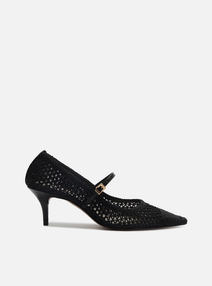 Scarpin Preto Crochê Salto Fino Fivela