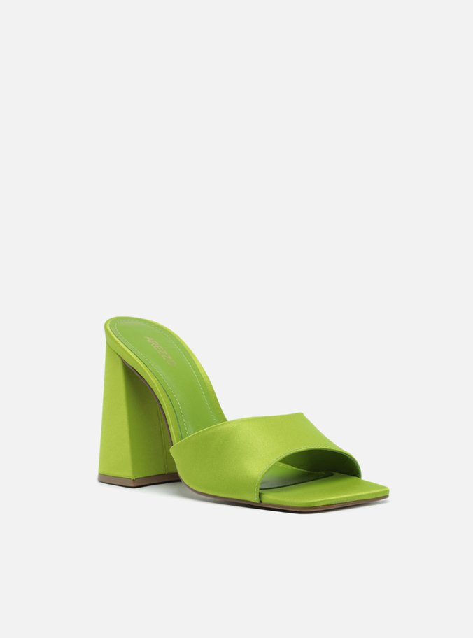 Mule Verde Cetim Salto Alto Bloco