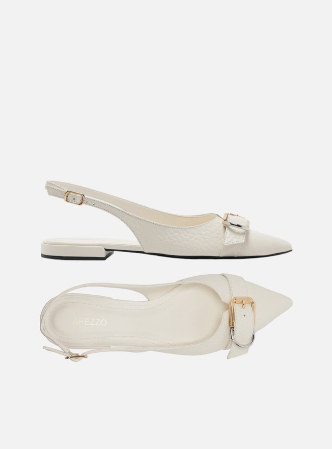 Sapatilha Branca Couro Textura Slingback Fivela