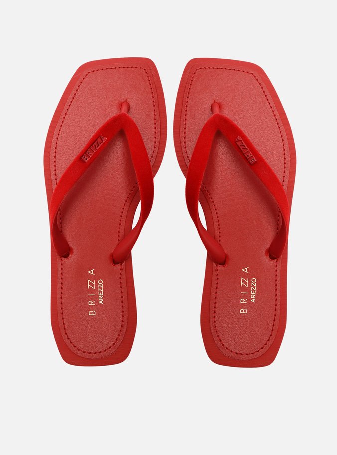 Chinelo de Dedo Vermelho Square Veludo Monocolor
