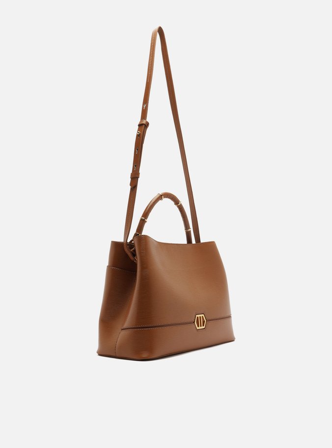 Bolsa Tote Marrom Couro Grande Anéis