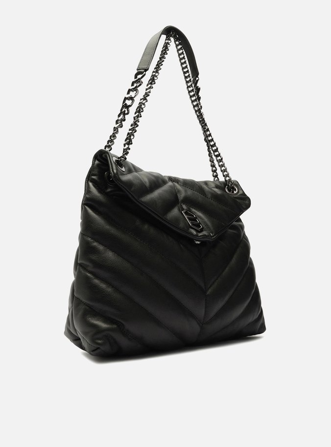 Bolsa Tiracolo Preta Couro Matelassê Grande