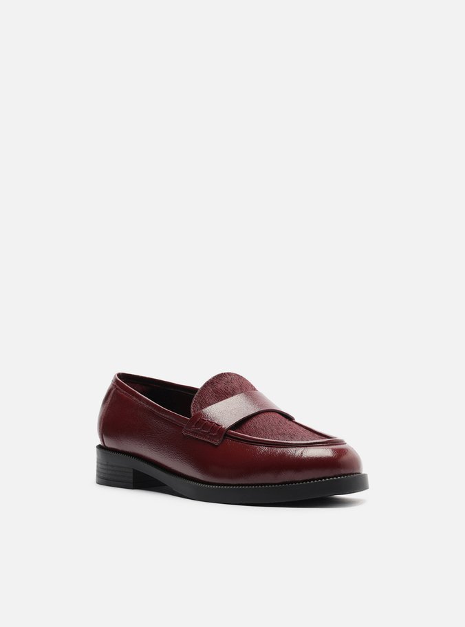 Mocassim Vermelho Couro Mix Pelo Tira