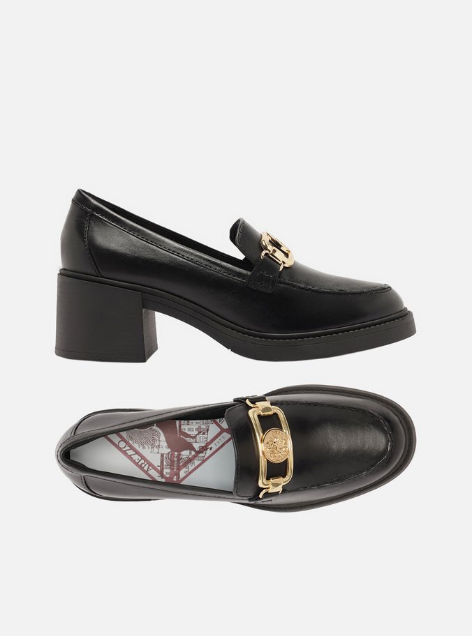Mocassim Preto Couro Salto Bloco