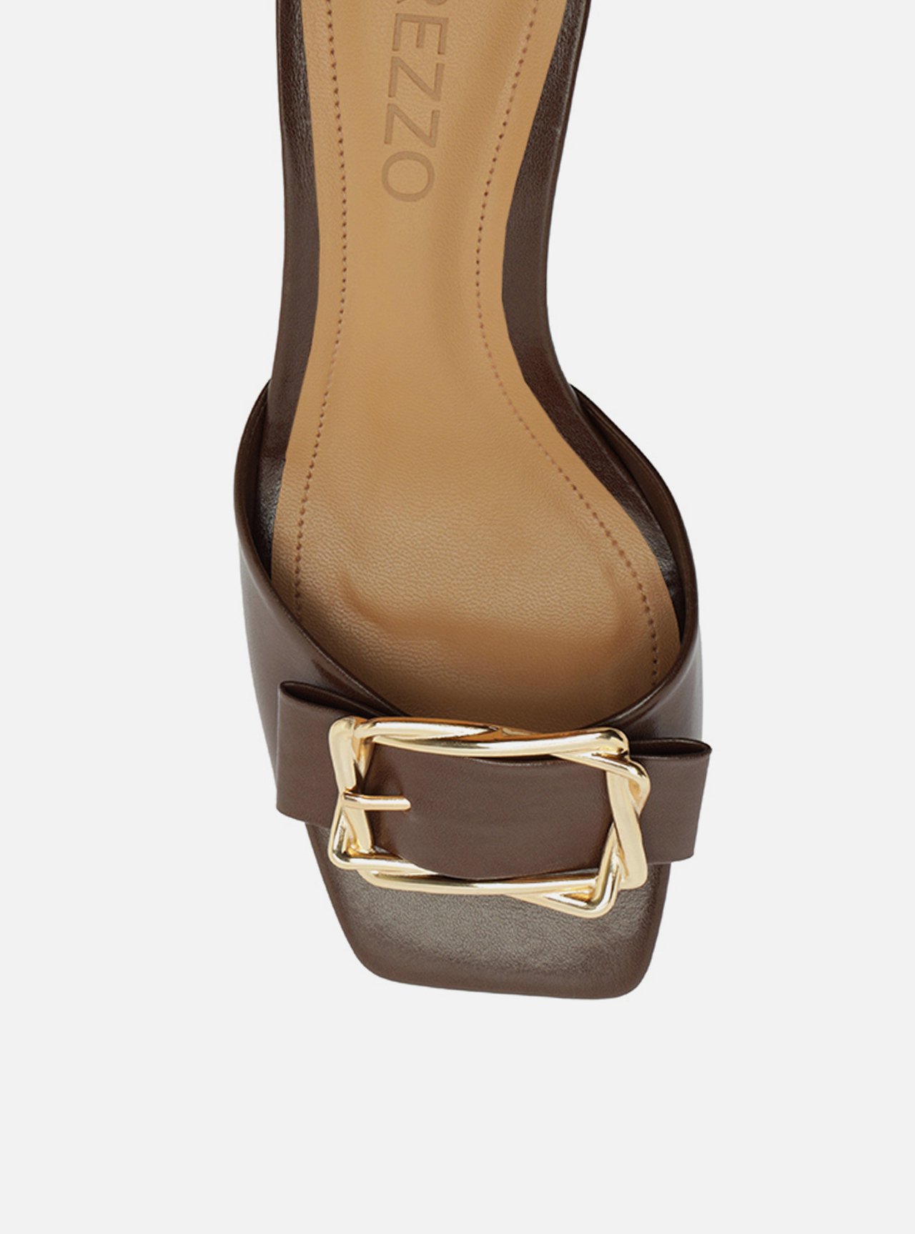 Mule Marrom Couro Salto Kitten Fivela Metal — foto 5
