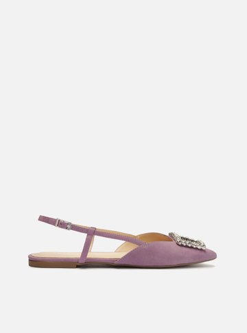 Sapatilha Lilás Nobuck Bico Fino Slingback Pedraria