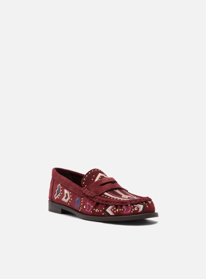 Mocassim Vinho Suede Bridão Metálico Bordado
