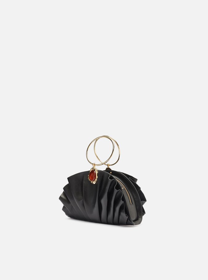 Bolsa Clutch Preta Couro Pequena Pedra