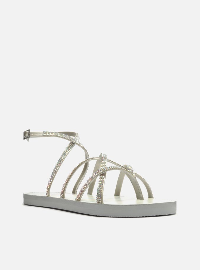 Sandália Rasteira Prata Strass Tiras Nice