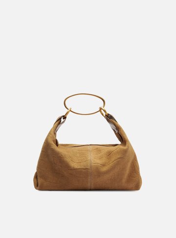 Bolsa Tote Marrom Suede Croco Média